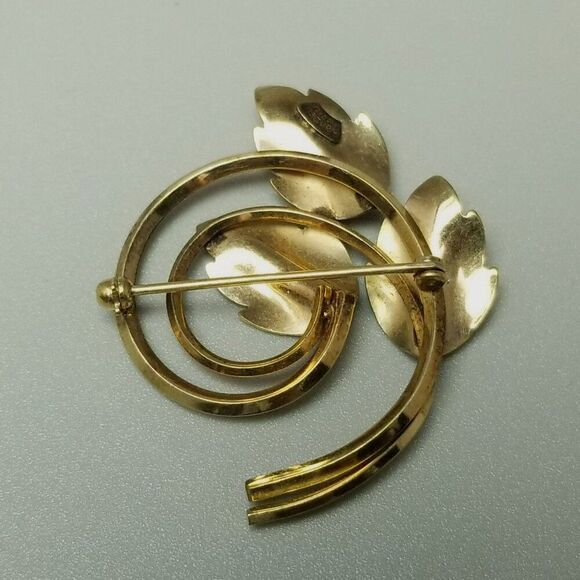 Vintage Van Dell 12k Yellow Gold Filled Three Leaf Brooch, Signed Lapel Pin - Picture 3 of 7